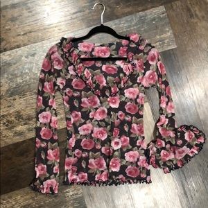Sweet Pea brand pink floral top with ruffles